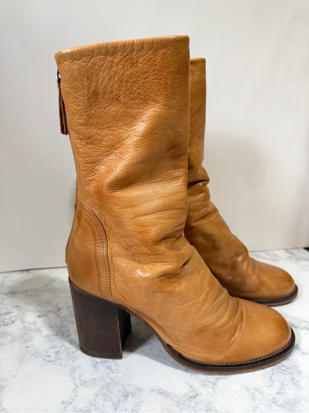 Free People Elle tan brown heeled boots leather slouchy Bootie size 8 - Picture 4 of 11